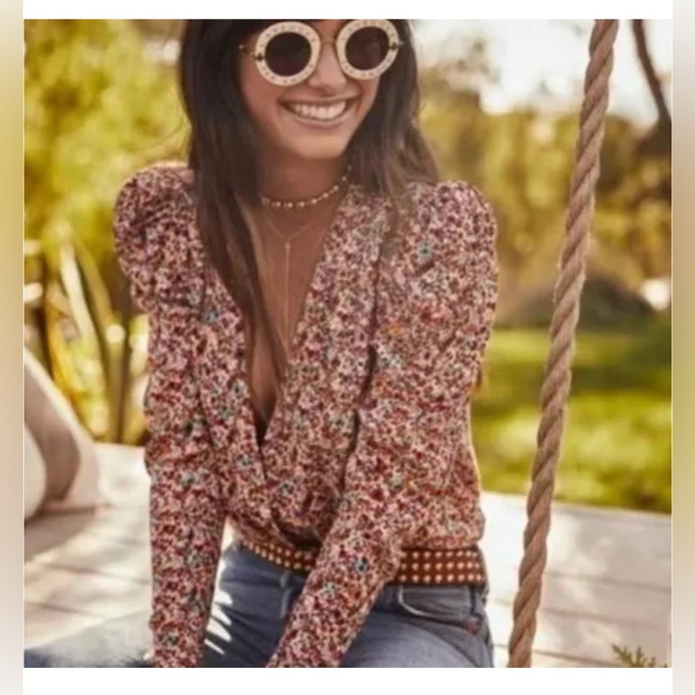 AFRM Floral Long Sleeve Blouse bodysuit